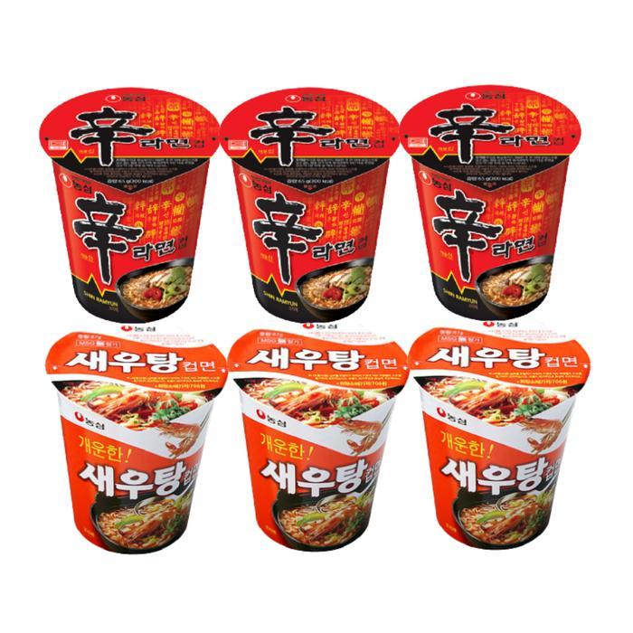 신라면컵 65g 3개 + 새우탕컵 67g 3개