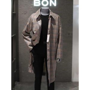 그레이 체크 수입 소재 카라 탈부착 롱 트렌치 코트 BN1SHA264