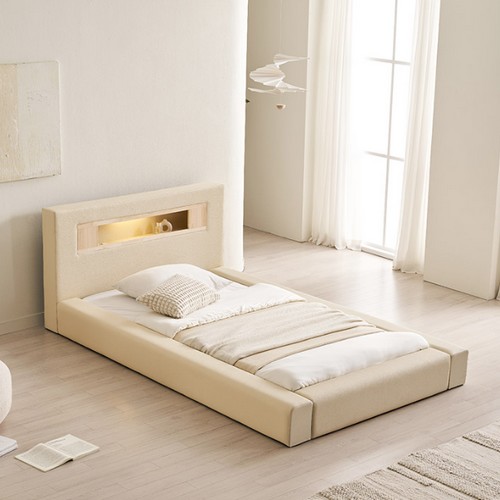 삼익가구 포레티 편백나무 LED 오픈형 가죽 침대 LK (매트별도)_이미지