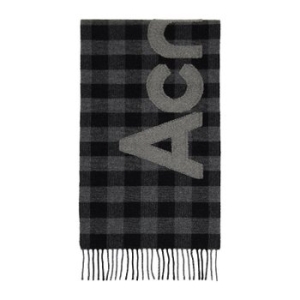 아크네 스튜디오 블랙 그레이 체크 로고 스카프 252129F028026