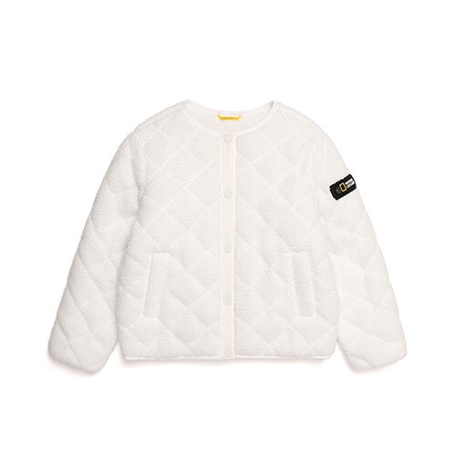 N214KFT980 키즈 디퍼 U넥 퀼팅 플리스 가디건형 풀집업 WHITE