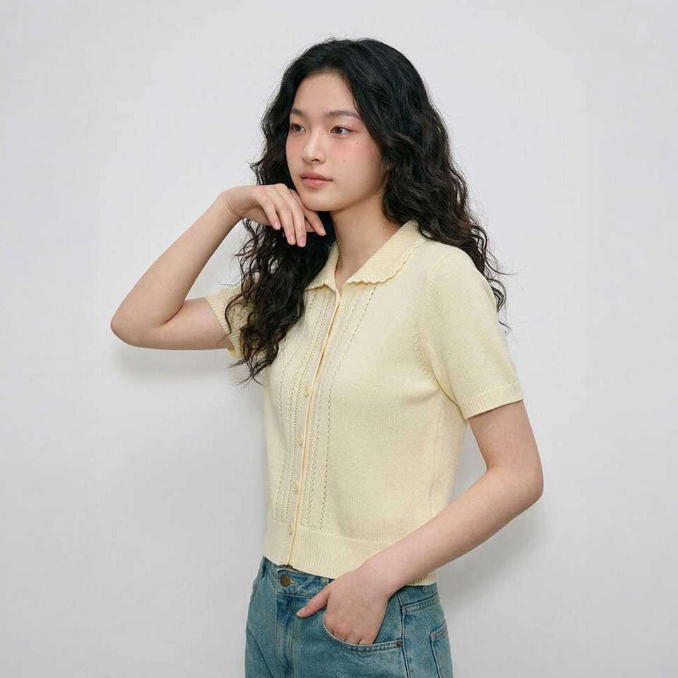 행텐 여성 프릴 카라 아일렛 가디건_003 10570-140-413-45_이미지