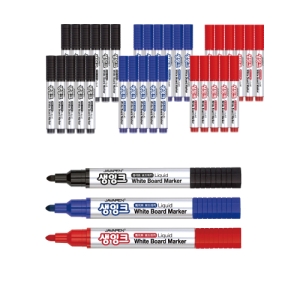 생잉크 화이트 보드마카 3종 x 12p 세트 검정 파랑 빨강 1세트