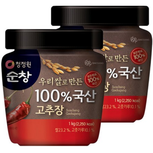 대상 청정원 순창 우리쌀로 만든 100% 국산 고추장 1kg (2개)