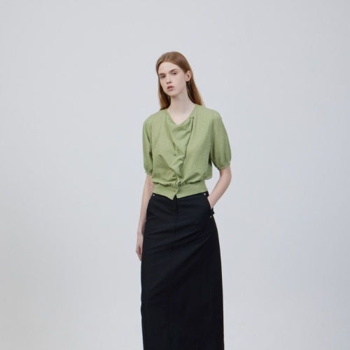 ZOOC 임직원 셔링 디테일 라운드넥 니트티셔츠 Z252KSK035_이미지