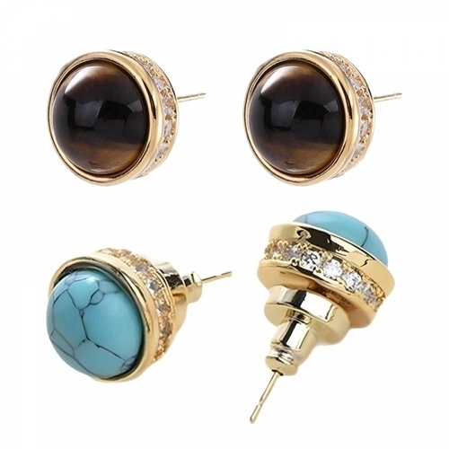 ToB 18K 원석 이어링 터키석 지르코니아 12mm 호안석 WFM0MHW260204