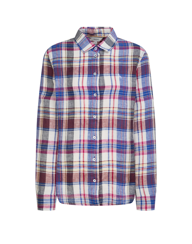 LF 헤지스레이디스 여성 린넨 마드라스체크 셔츠 블루 HSSH6B311B2_이미지