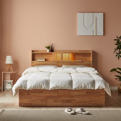 파로마 이즈 우든 원목 수납 LED침대 Q (독립스프링)_이미지