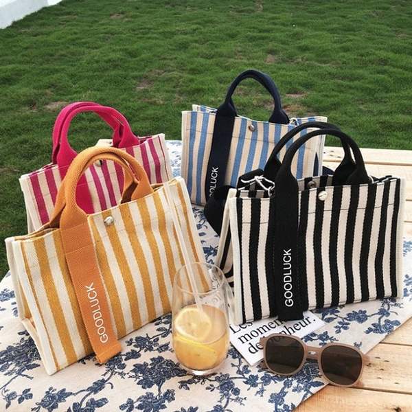 이쁜스타일 앙상블 JDB915D7 GOOD LUCK 스트라이프 방수 캔버스 가방 천_이미지