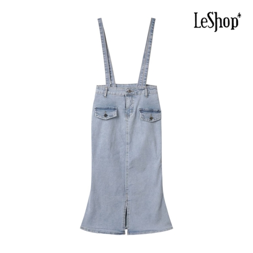 르샵 밑 트임 멜빵 데님 원피스 BP4OP046A_이미지
