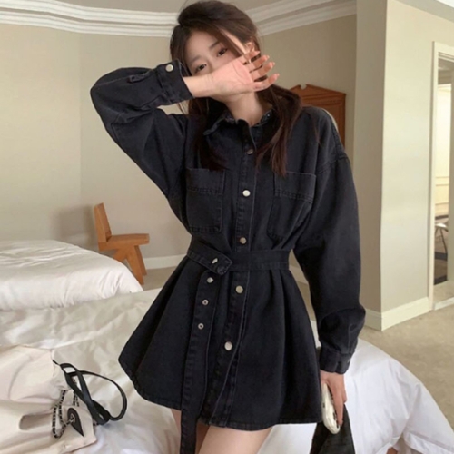 리빌모아 여자 셔츠 데님 카라 드레스 원피스 LDW-OPA-SSIS570-블랙_이미지