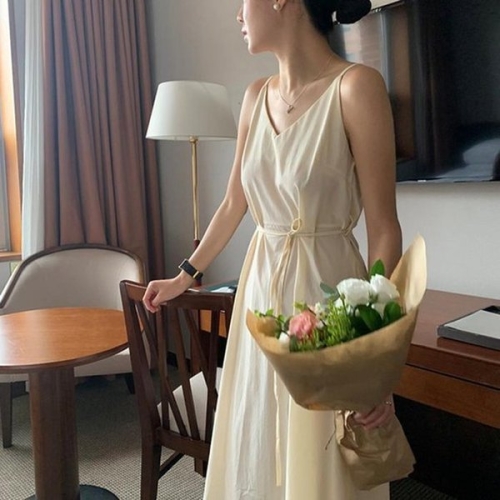 더블디 캐주얼 스트랩 V넥 끈나시 롱원피스 TDN-0154 40698910A_이미지