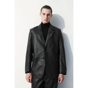 COS 코스 싱글 브레스티드 레더 가죽 블레이저 블랙 1190586001