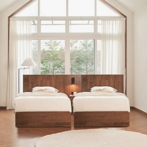 빌라드우드 호텔형 원목 LED침대 SS+Q/K+핀조명사이드패널