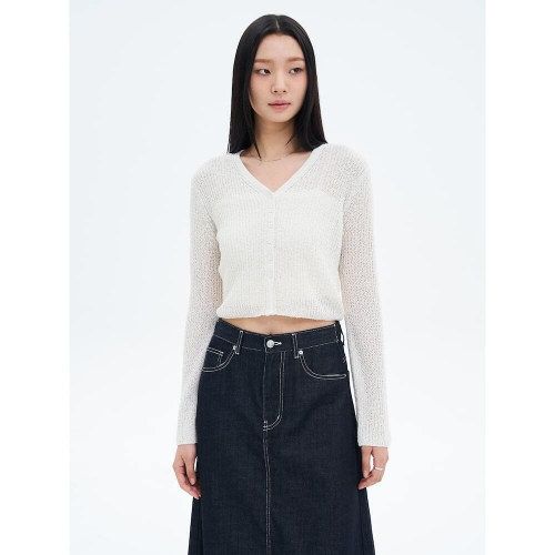 에잇세컨즈 35575ALY11 온고잉 메시 브이넥 카디건 화이트_이미지