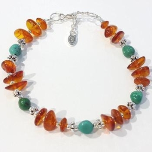 실버925 호박 터키석 원석 팔찌 230216-06 S9703289