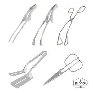 디유 올스텐 주방 조리도구 5종 세트_고기 집게 3종 + 더블 뒤집게+손편한 주방 가위 분리형_이미지