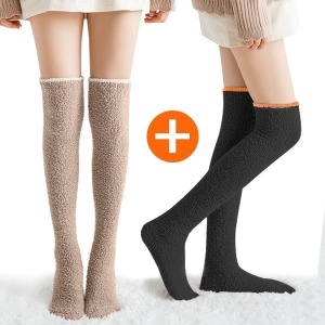 극세사 수면양말 무릎위 긴 롱 양말 스타 임산부 보온 수족냉증