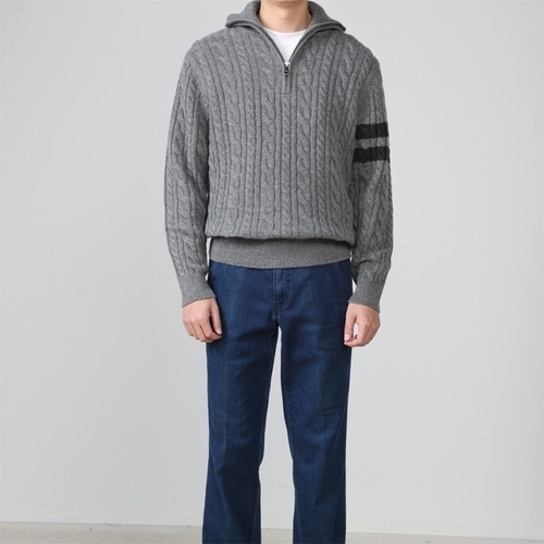 런던포그 남성 그레이 울 반집업 니트 LPWNA412