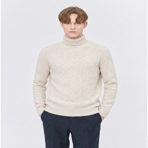 닥스 남성 베이지 로고자수 울 터틀넥 니트_WMSW4D305I1_이미지