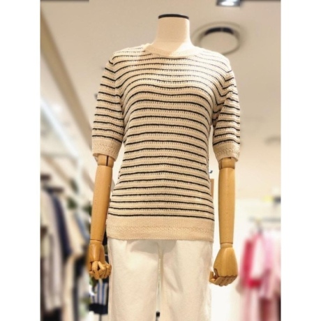 BCBG 릴리 스트라이프 하프소매 니트 티셔츠 B4M5K428_이미지