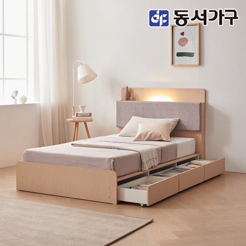 소프 쿠키 3서랍 수납형 LED침대 SS