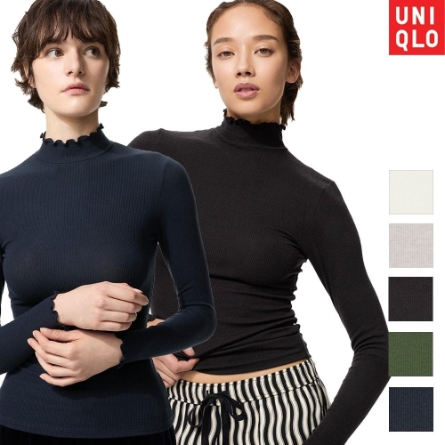 극난 히트텍 캐시미어 블렌드 리브 하이넥 긴팔 티셔츠 480581