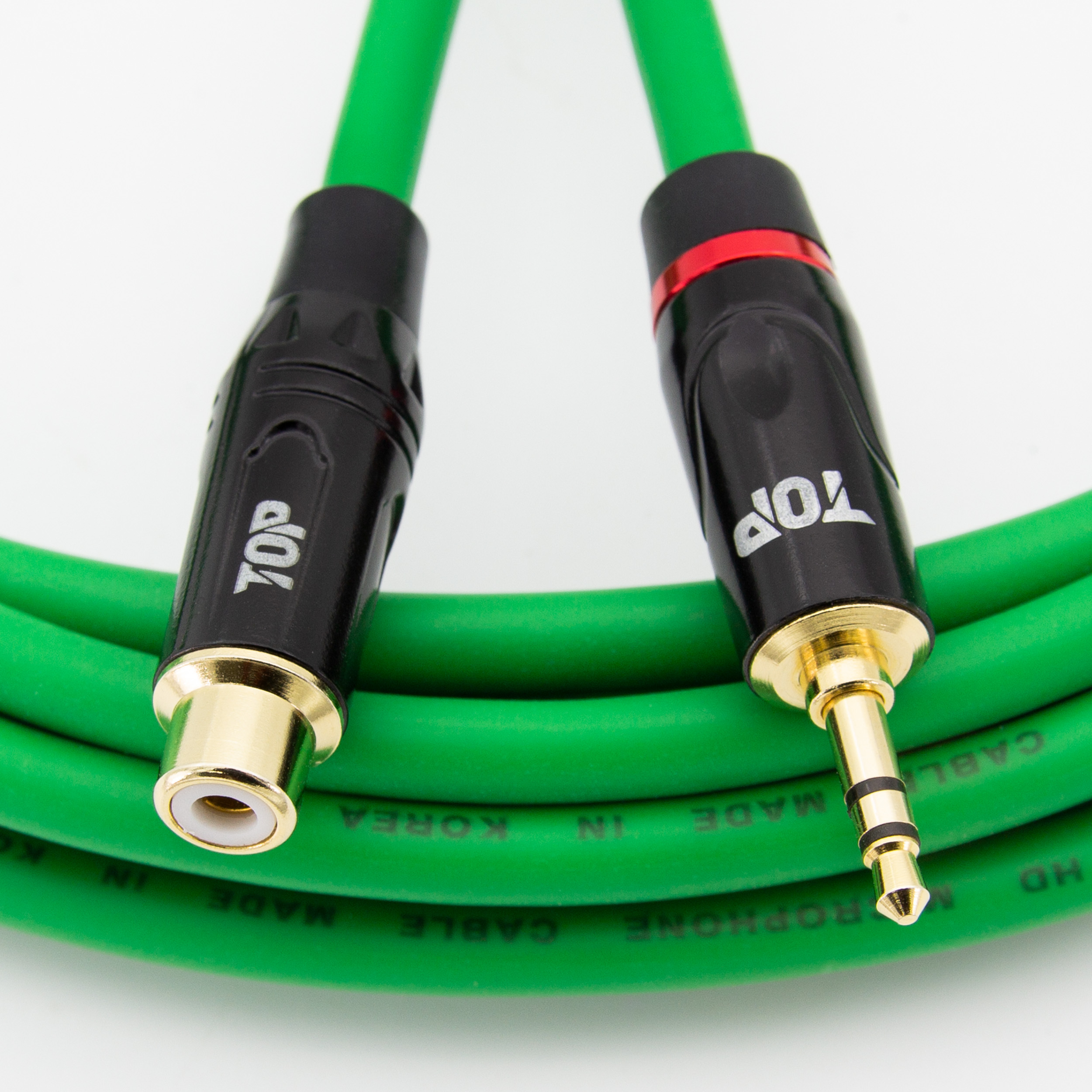 탑라인에이치디 HDTOP RCA 암 to 3.5스테레오 수 케이블 블랙그린 (3m, HT-TP6502)_이미지