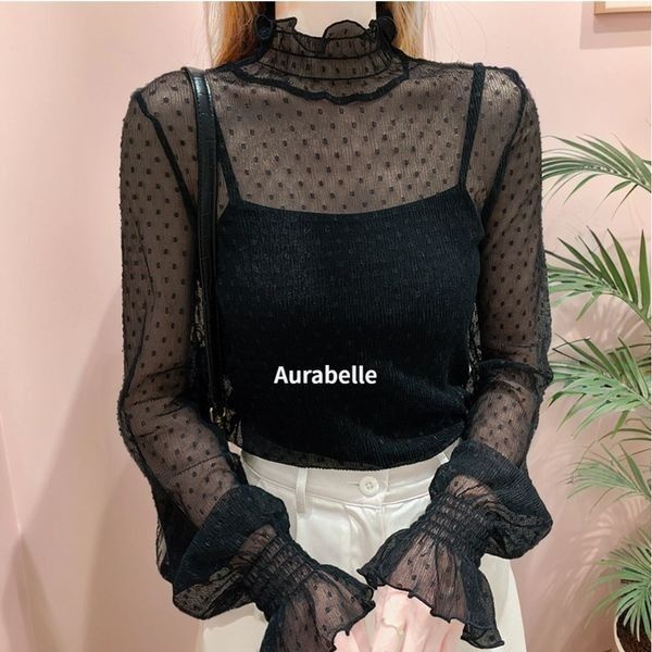 아우라벨르 러플도트 레이 릴시스루 블라우스 블랙 1099940
