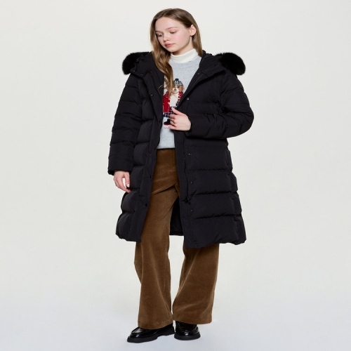 여성 폭스퍼 후드 롱 헤비 구스 다운 HSJU5DC02