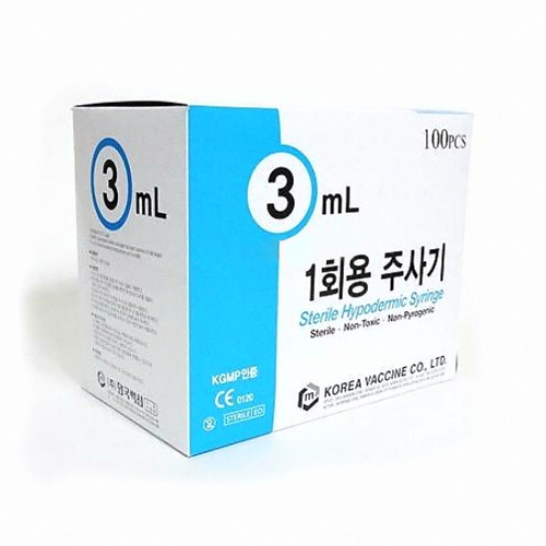 한국백신 일회용 주사기 3ml 23G 25mm (100개)