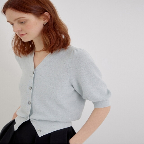 바네사브루노 아떼 블루 글리터장식 면혼방 7부소매가디건 WVSW5B726B1