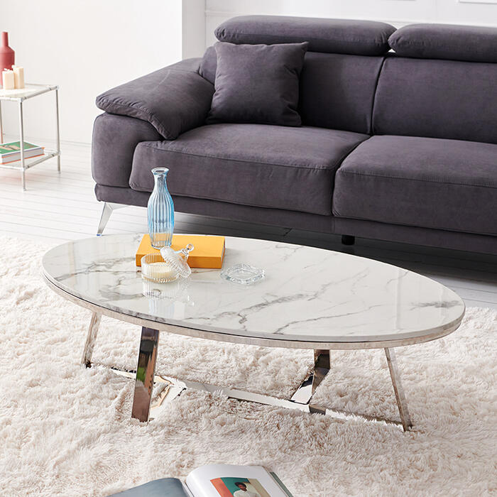 나무뜰 몬스 타원형 대리석 실버 거실 소파 테이블