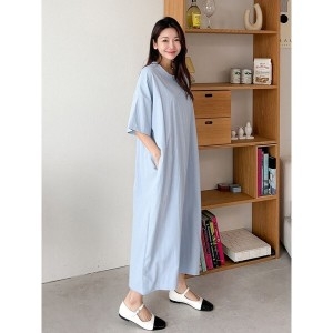 아미 마미스클로젯 /샵앤국산 여성 라운드 빅사이즈 반팔 롱원피스 -WDR-3_이미지