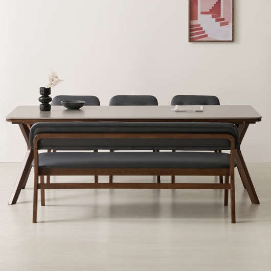 라로퍼니처 밀러 포세린 통세라믹 낮은 식탁 1900 (의자3개+벤치1개)_이미지