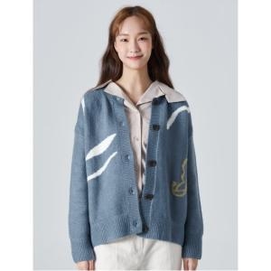  에잇세컨즈 여성 블루 컬러 배색 카디건_16995AJY2P