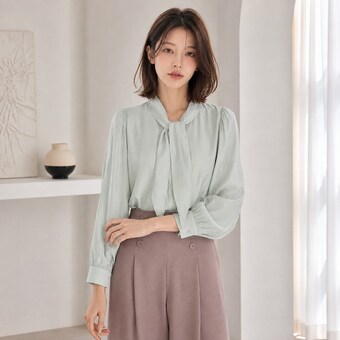 커스텀<b>에이블</b> 롱 타이넥 셔링 블라우스_T2608BL136<b>C</b>