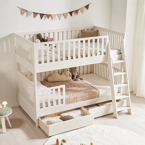 스칸디아 시몬 프리미엄 원목 분리형 어린이 2층침대 SS+서랍 2개 (100T본넬)_이미지
