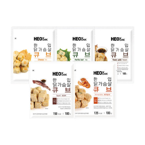 허닭 한입 닭가슴살 큐브 6종 100g (15개)