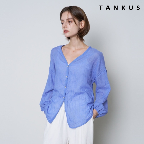 탱커스 데일리 브이넥 버튼 긴팔 블라우스 TX3BL013L0_이미지