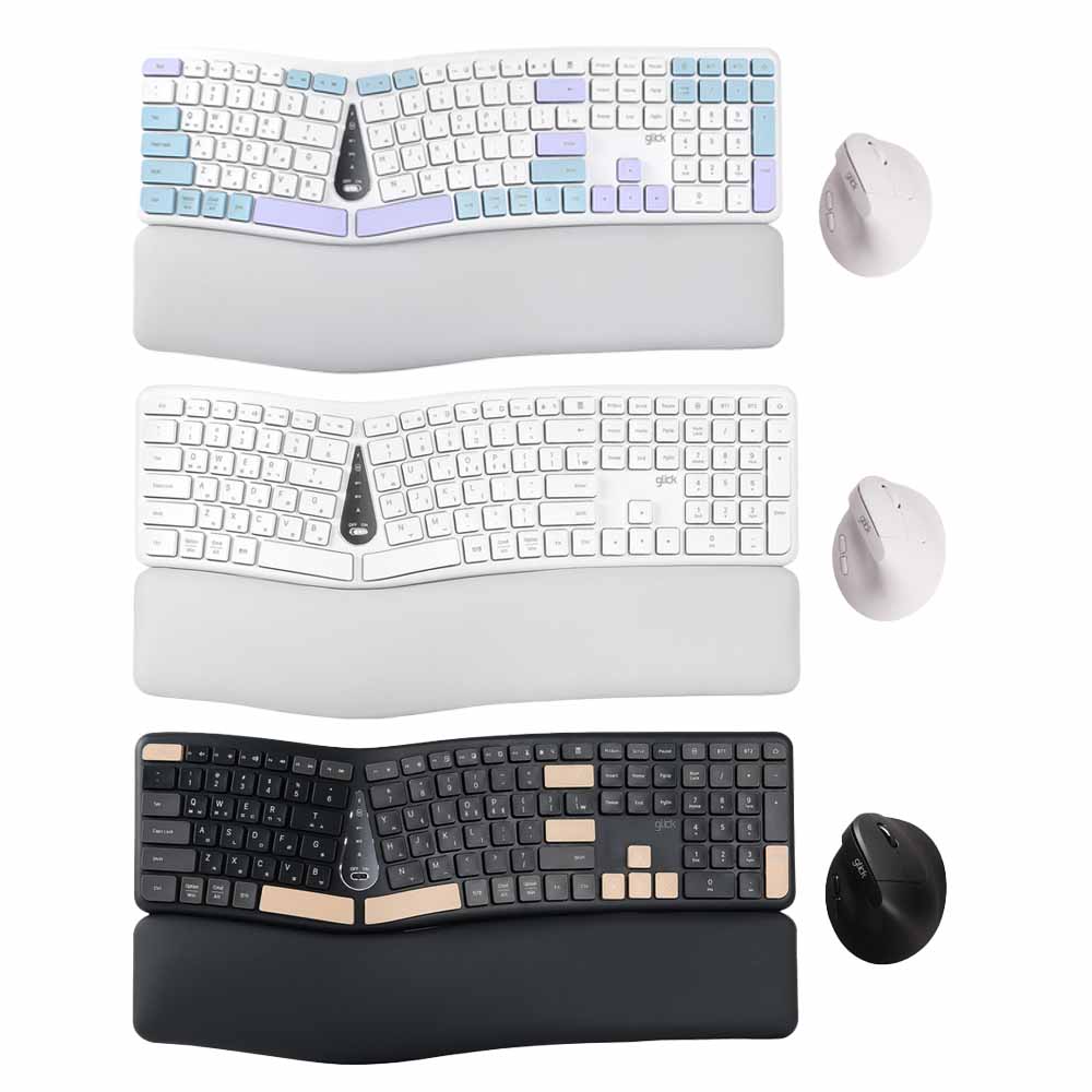 지클릭커 OFFICEPRO EMK300 인체공학 무선 키보드 마우스 세트 (베이지블랙)_이미지