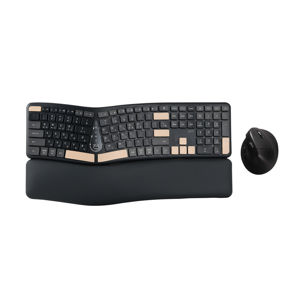 지클릭커 OFFICEPRO EMK300 인체공학 무선 키보드 마우스 세트 (베이지블랙)_이미지