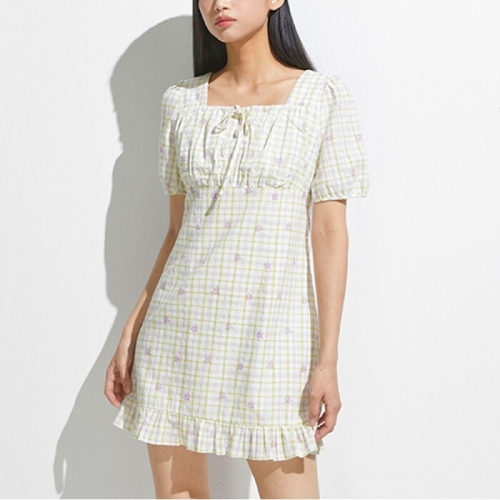 미쏘 비노출 스퀘어넥 플라워 미니 원피스 MIWOWD511G-T_이미지