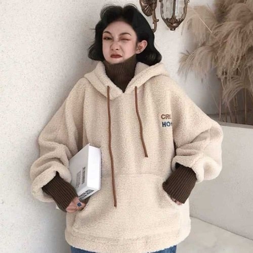 양털 후드티 뽀글이 후리스 겨울 나들이 캐주얼 패션 4077256