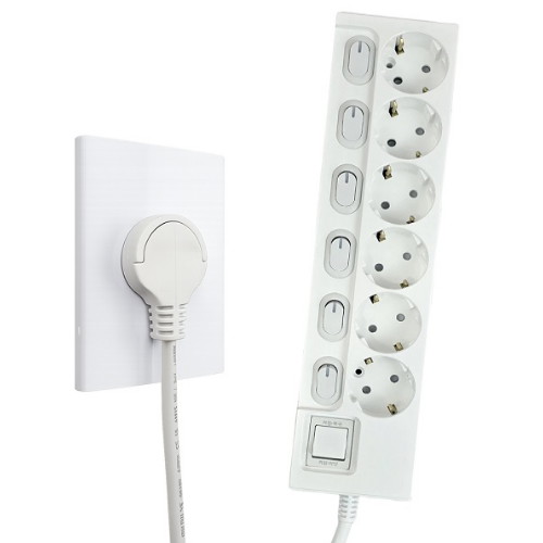 서울전기 제로갭 6구 16A 메인 개별스위치 슬림멀티탭 (3m)