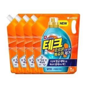 LG생활건강 테크 호르몬 특유취 제거 액체세제 일반용 리필 2L (4개)