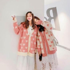 리더스 큐티 사랑스러운 하트 핑크 포인트 가디건 S8983277