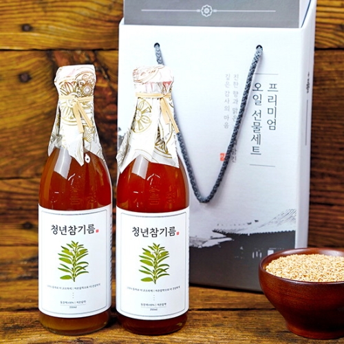 전라도청년 저온압착 100% 통참깨 청년참기름 350ml x 2 선물세트 (1개)
