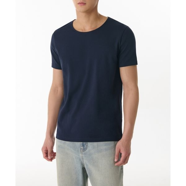 무신사 무신사 스탠다드 스탠다드 반팔티셔츠 머슬 핏 스쿱 넥 모달 티셔츠 네이비 1626455