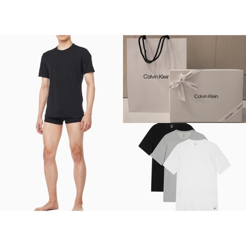 캘빈클라인 언더웨어 남성 코튼 스 트레치 3매세트 반팔 크루넥 NB4185-100_이미지